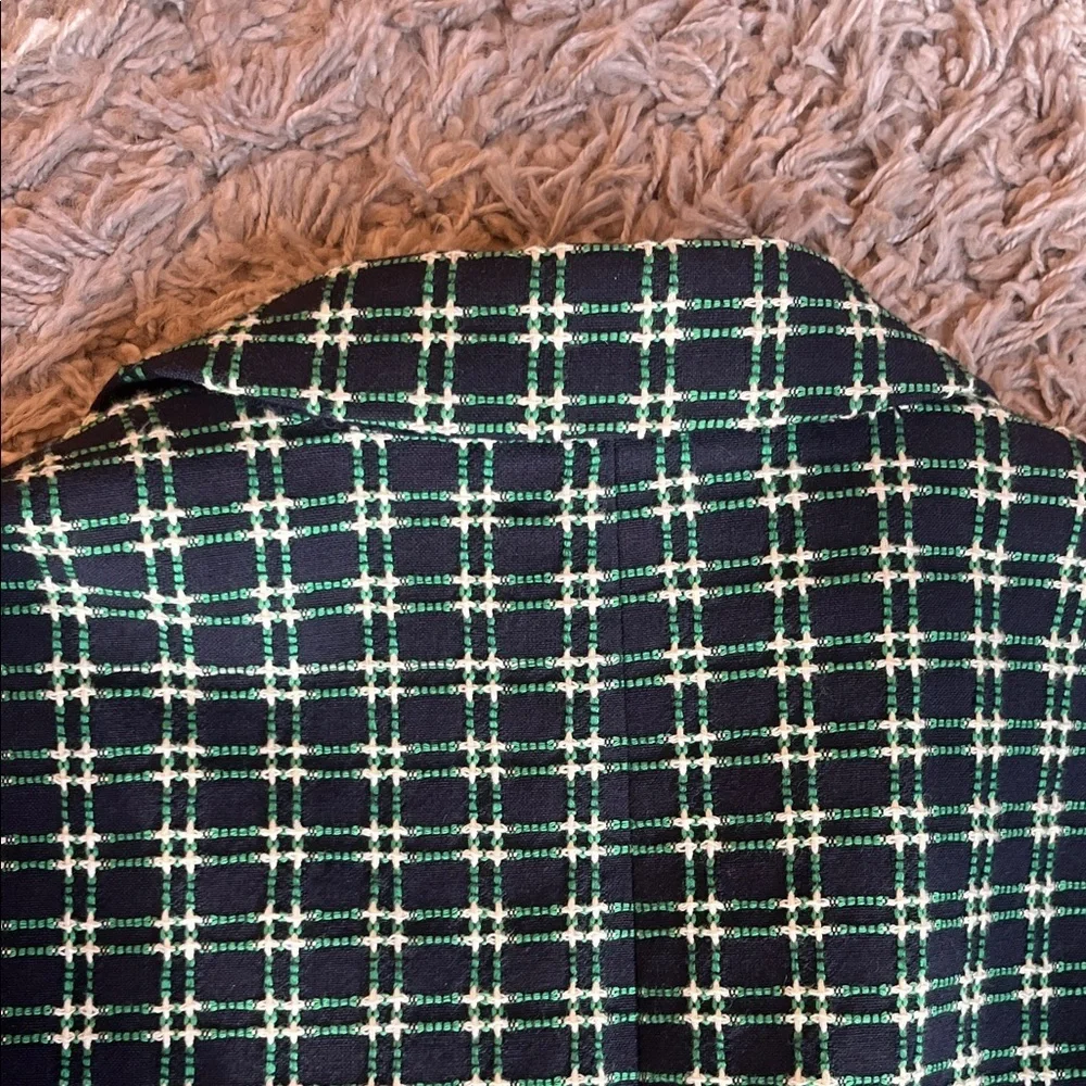 J. Crew Navy, Green & Cream Textured Plaid Blazer - Size 14